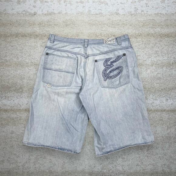 Vintage Skater Wide Leg Jean Shorts Enyce Light Wash Baggy Denim Rap Style Y2K
